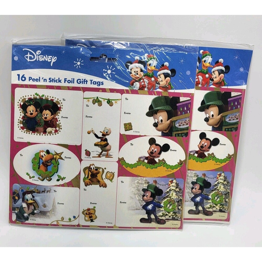 2X Paper Magic Christmas Disney Peel 'N Stick Foil Gift Tags Mickey & Minnie
